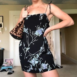 Reformation Black Mini Dress with Blue Floral Print